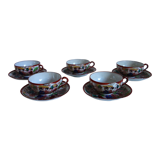 5 tasses à thé vintage porcelaine, peint main, Japon