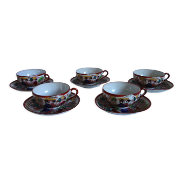5 tasses à thé vintage porcelaine, peint main, Japon