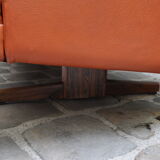 Scandinavian leather and rosewood sofa Fredrik Kayser 1965, 3 places