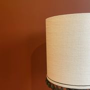 Copper "bouillotte" lamp with Ashoka Silk shade, pom-poms of c