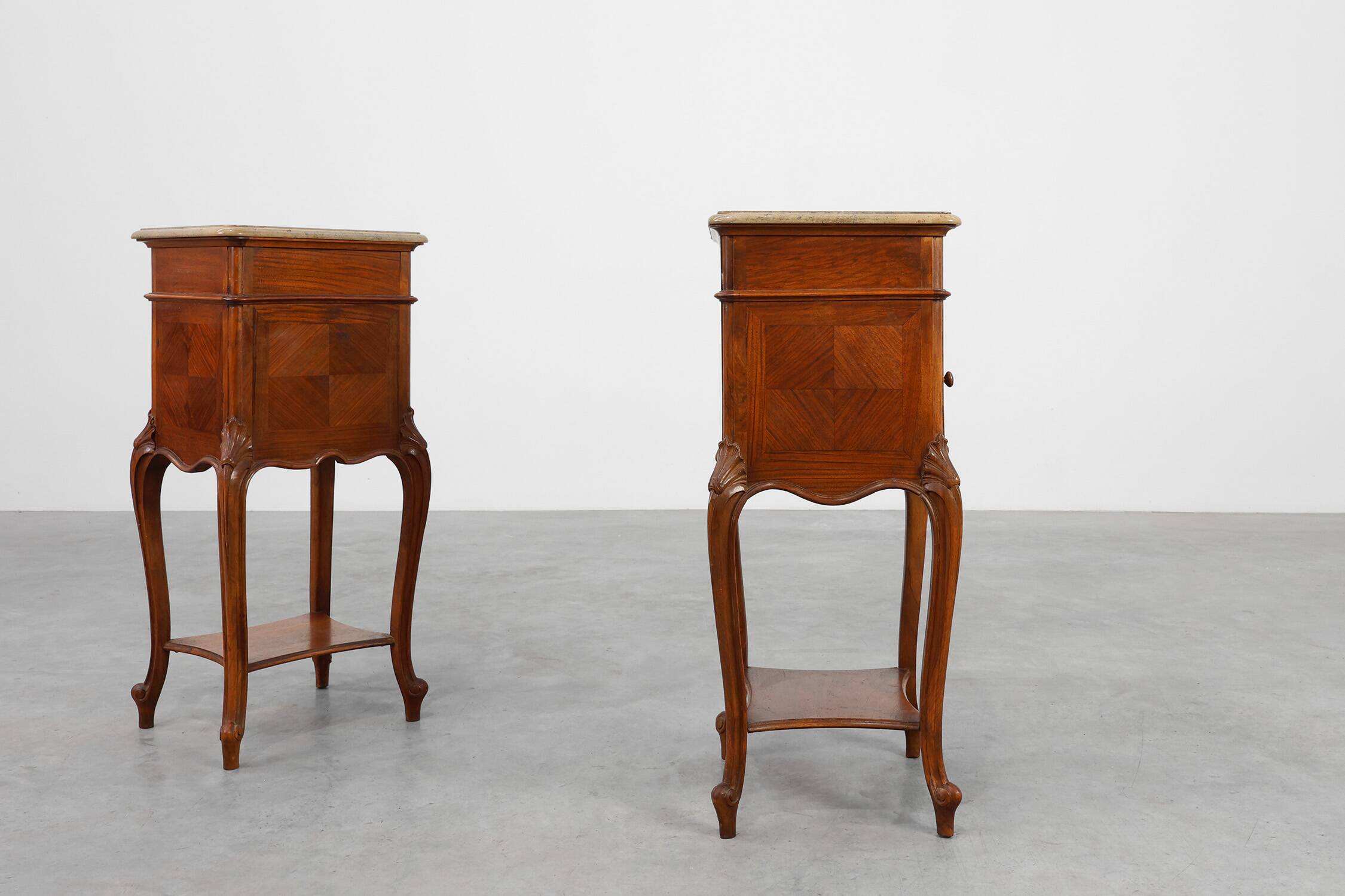 Pair Louis XV‑Style Nightstands with Marble Tops, France ca. 1900