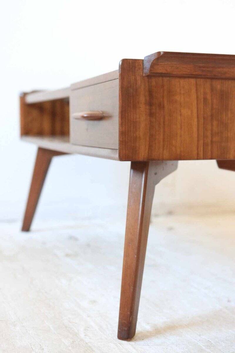 Table basse vintage G-Plan en teck marron années 1950, design mid-century, tiroir intégré