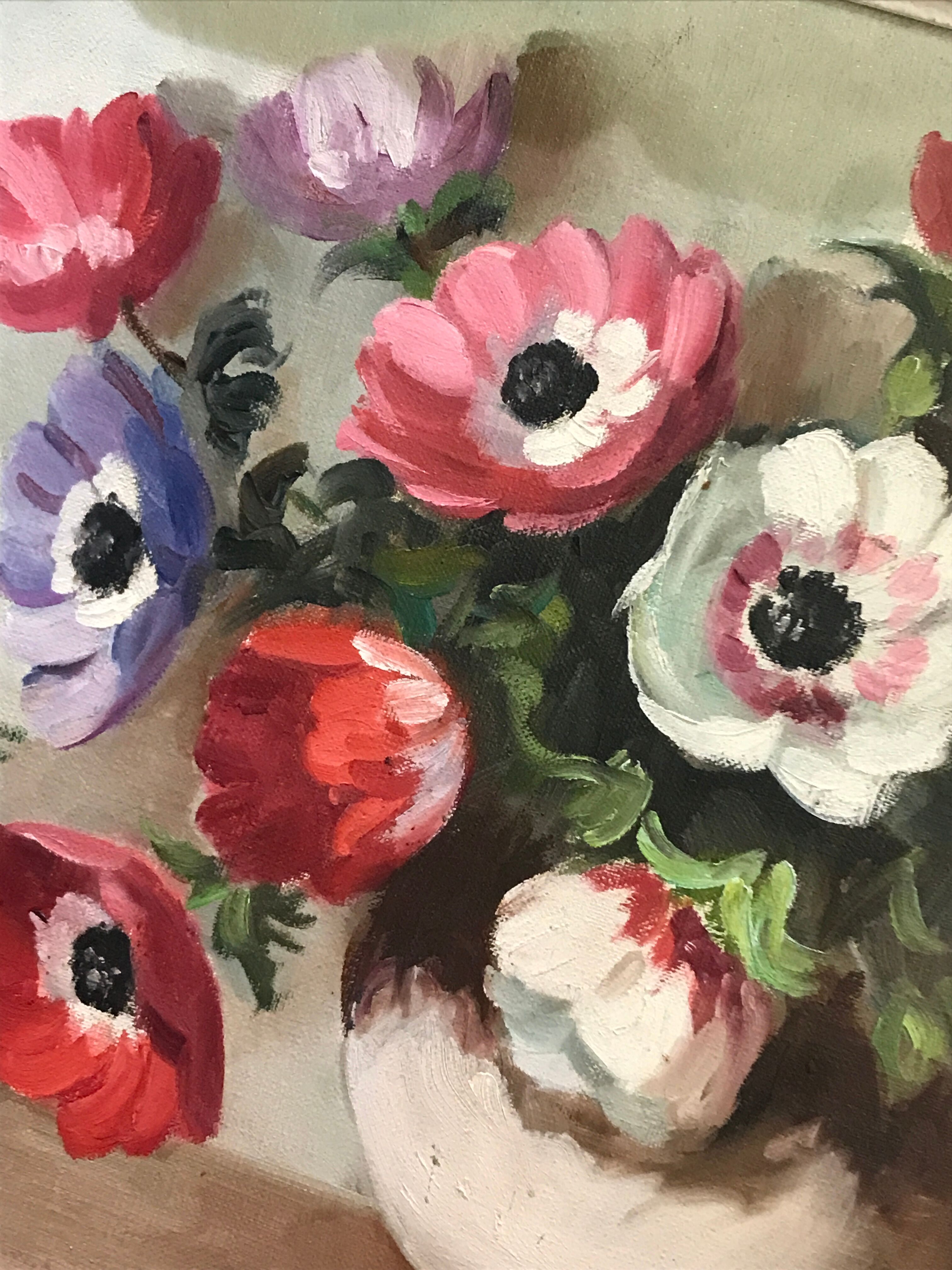 Painting on canvas bouquet of anemones