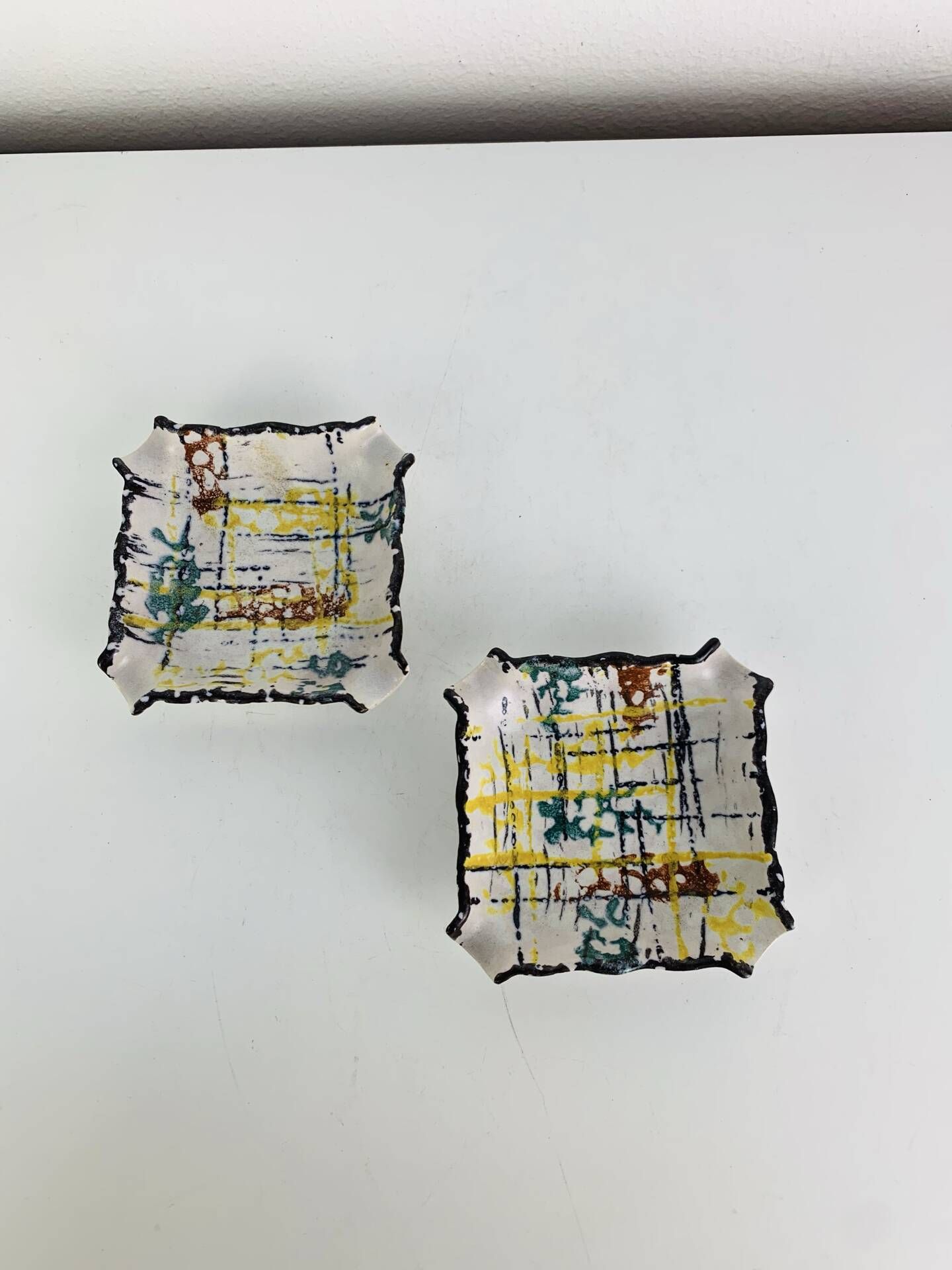 Pair of abstract ceramic ashtrays from the 1960s.