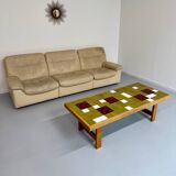 Old 3-seater beige leather sofa designed by Carl Larsson De Sede, vintage 80s
