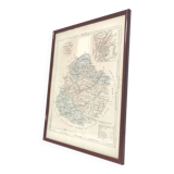 Engraved map of Sarthe wooden frame old plan of Le Mans