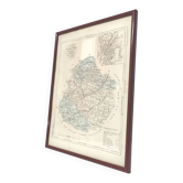 Engraved map of Sarthe wooden frame old plan of Le Mans