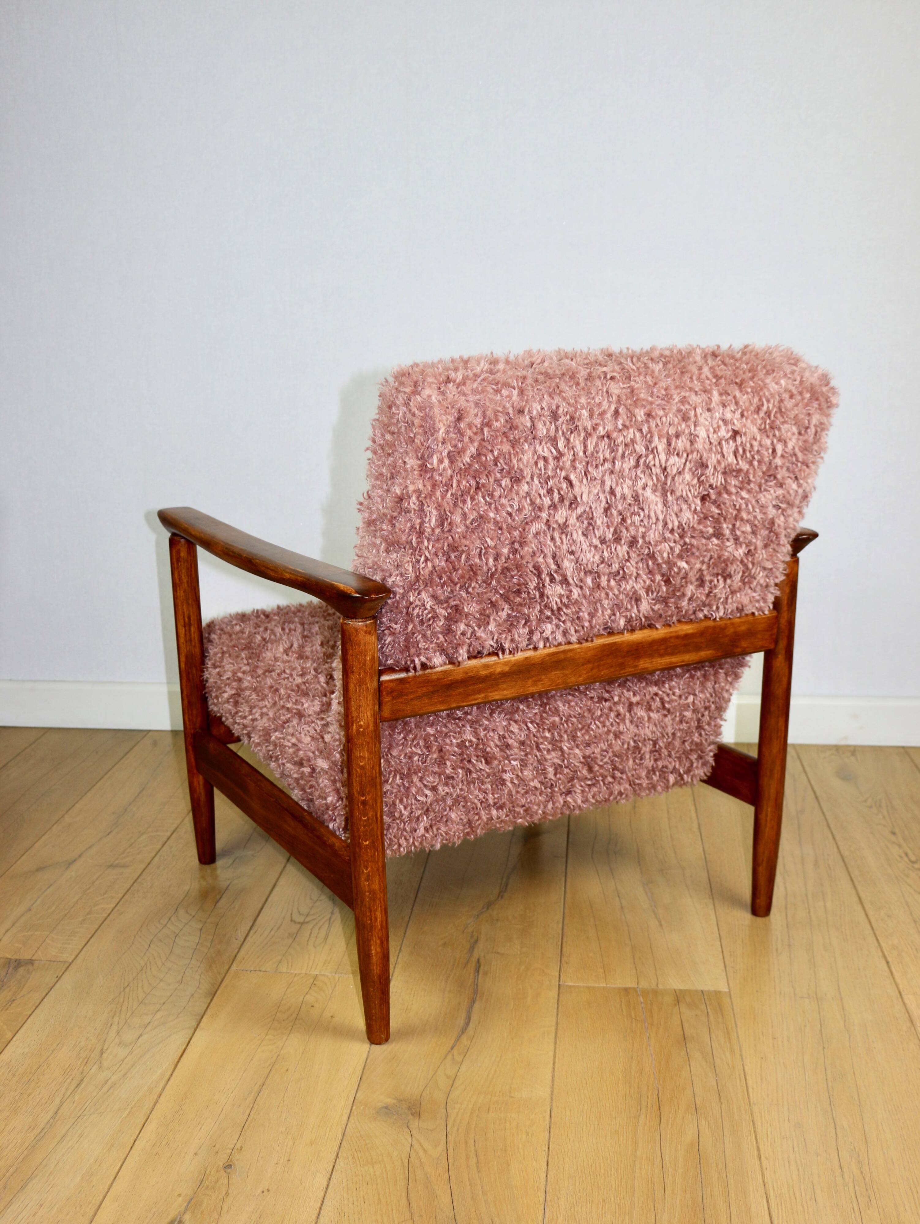 GFM-142 armchair designed by Edmund Homa from the 70s, pink long hair - 2 pieces available