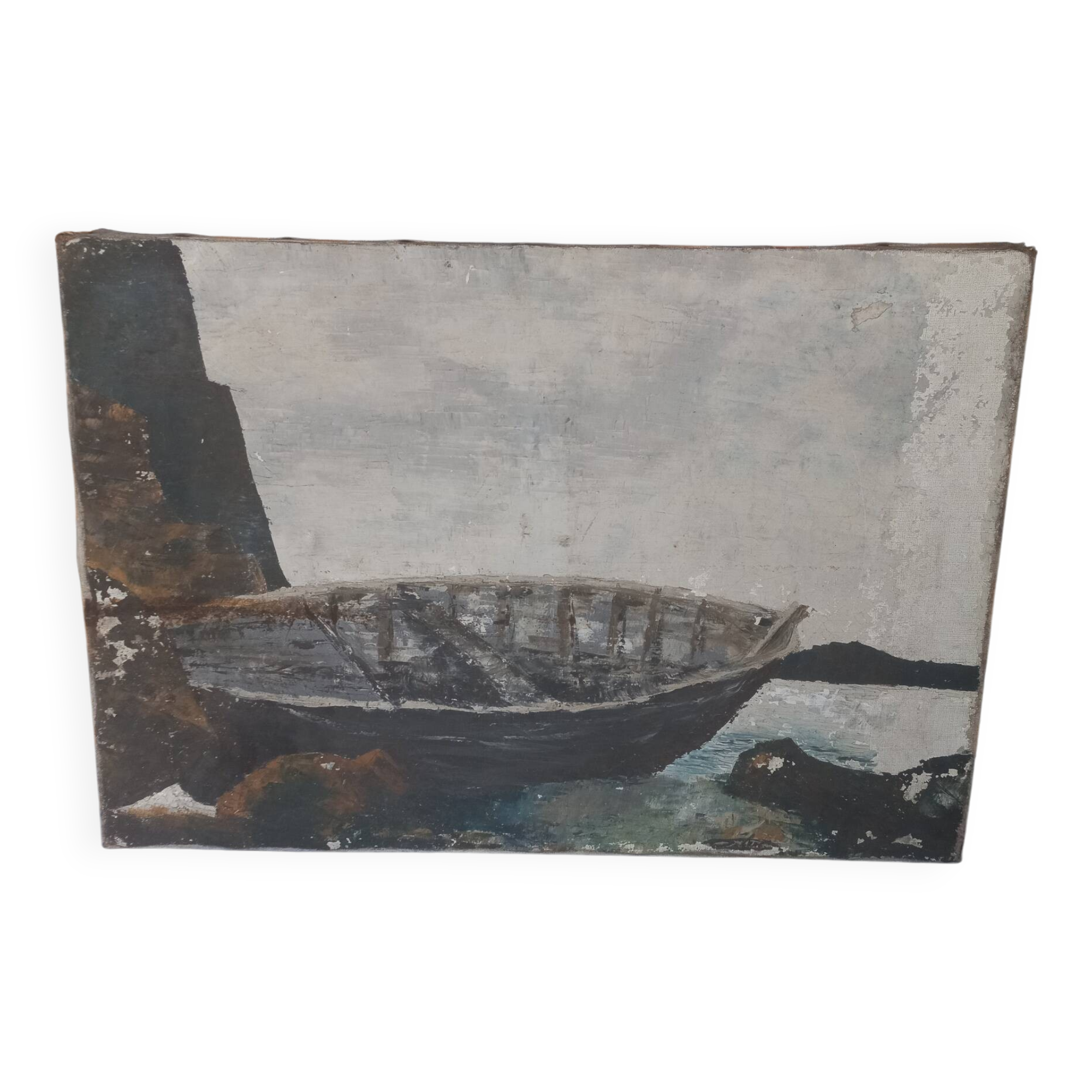 Oil painting on canvas old boat