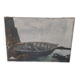 Tableau huile sur toile ancienne barque