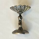 Salière sur pied avec dauphin et coquillage en bronze argenté fin XIXe 1900