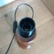Turned wood lamp with fabric lampshade