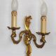 Stylish Vintage French Bronze Double Wall Sconces with Acanthus Leaf Detail