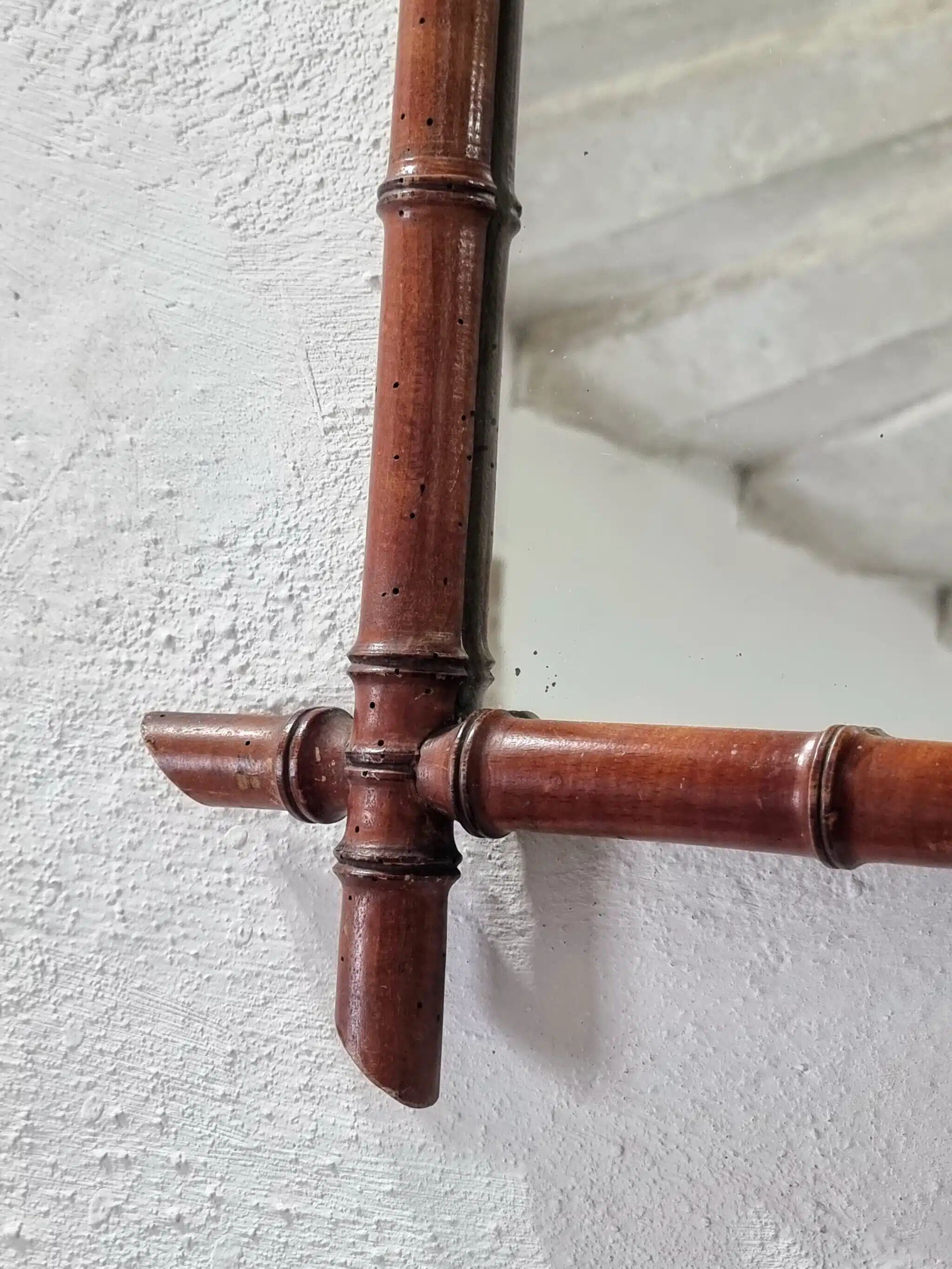 Antique Faux Bamboo Mirror - French Wall Mirror with Chain, 38×44 cm