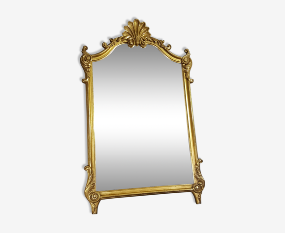 Miroir ancien style Louis XV à fronton bois sculpté doré à la feuille d'or  123x 73 cm SB | Selency