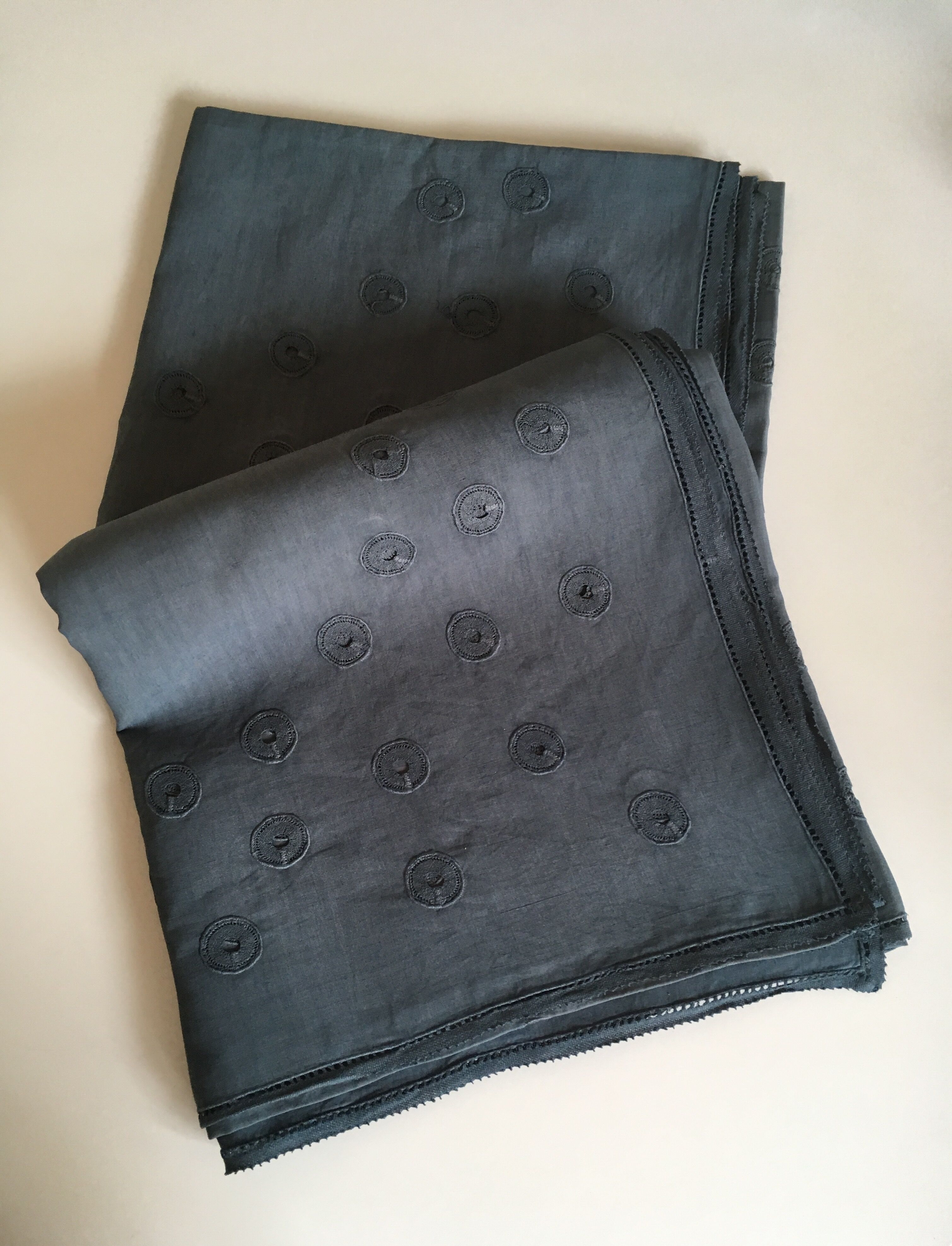 Hand embroidered linen tablecloth, 60's, 3.10m