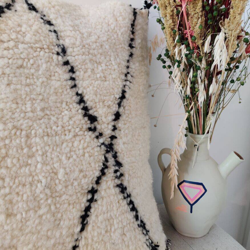 Coussin Marocain en laine noir et blanc 55x55cm