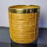 Rattan and brass book basket, Italy, 1970, 25 diam