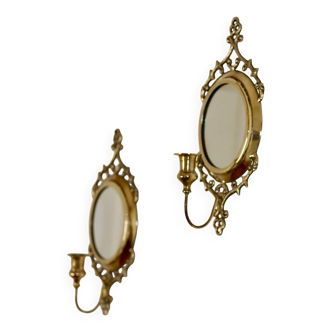 Paire d'appliques suédoises du milieu du siècle en laiton avec miroir