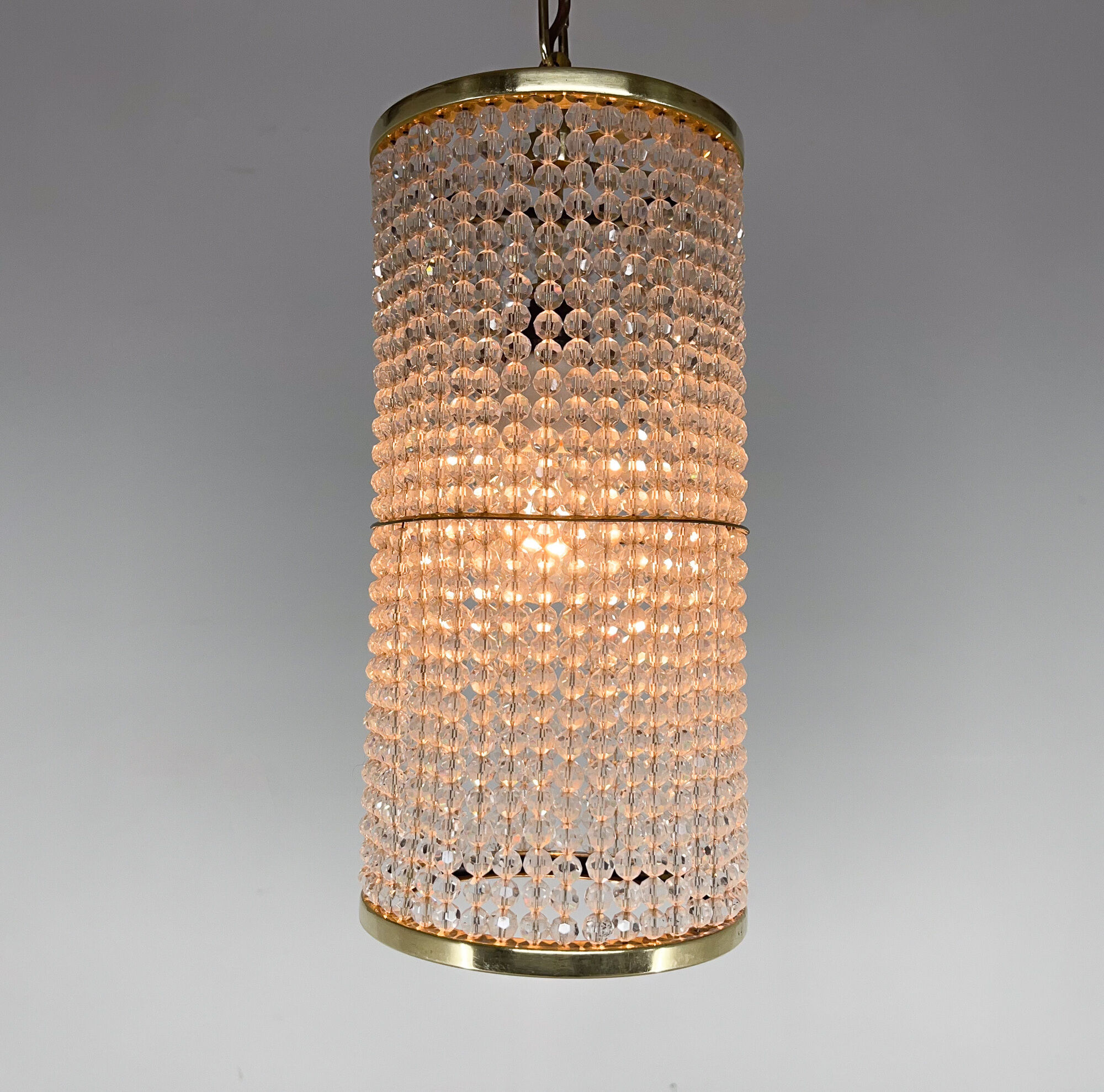 1960s brass & crytal chandelier by Preciosa Glassworks, Czechoslovakia