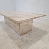 Rectangle Travertine Coffee or Side Table with Brass, Italy 1980s