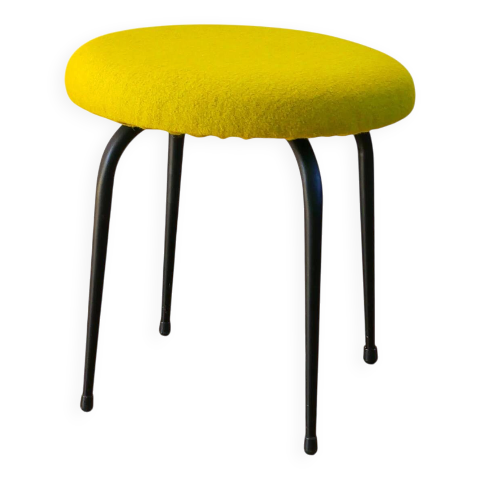 Tabouret en fer noir et laine bouillie, vert, 1960
