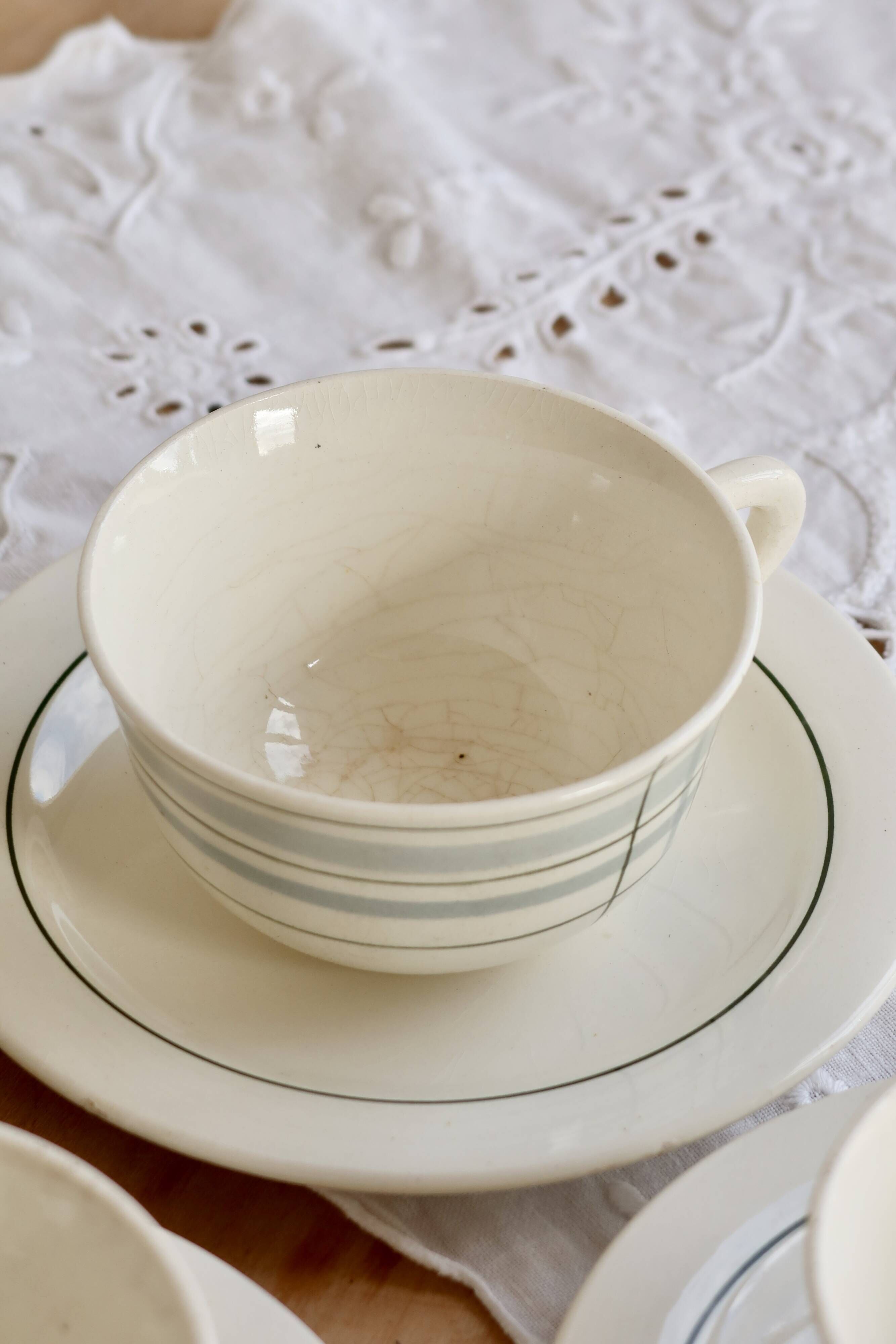 Vintage ceramic coffee cups Salins geometric design