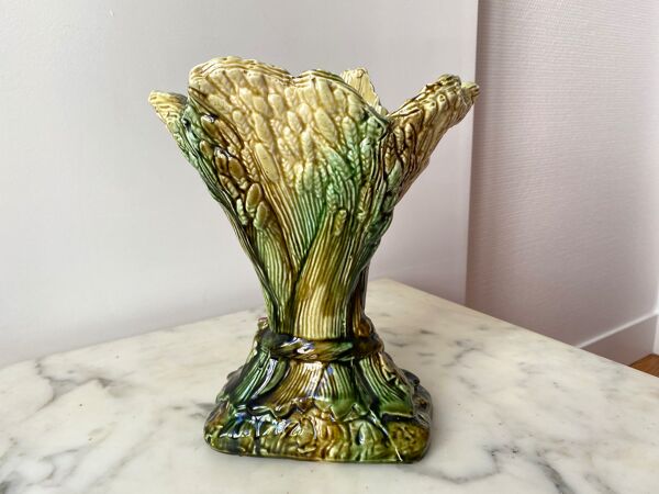 Vase en barbotine majolica gerbes de blé années 30 vintage