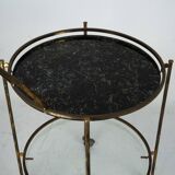 Round Mid-Century Brass and Marble-Effect Glass Bar Cart. Italy 1950s