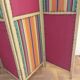 Paravent ancien 4 feuilles bois et tissu
