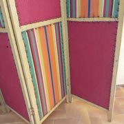 Paravent ancien 4 feuilles bois et tissu