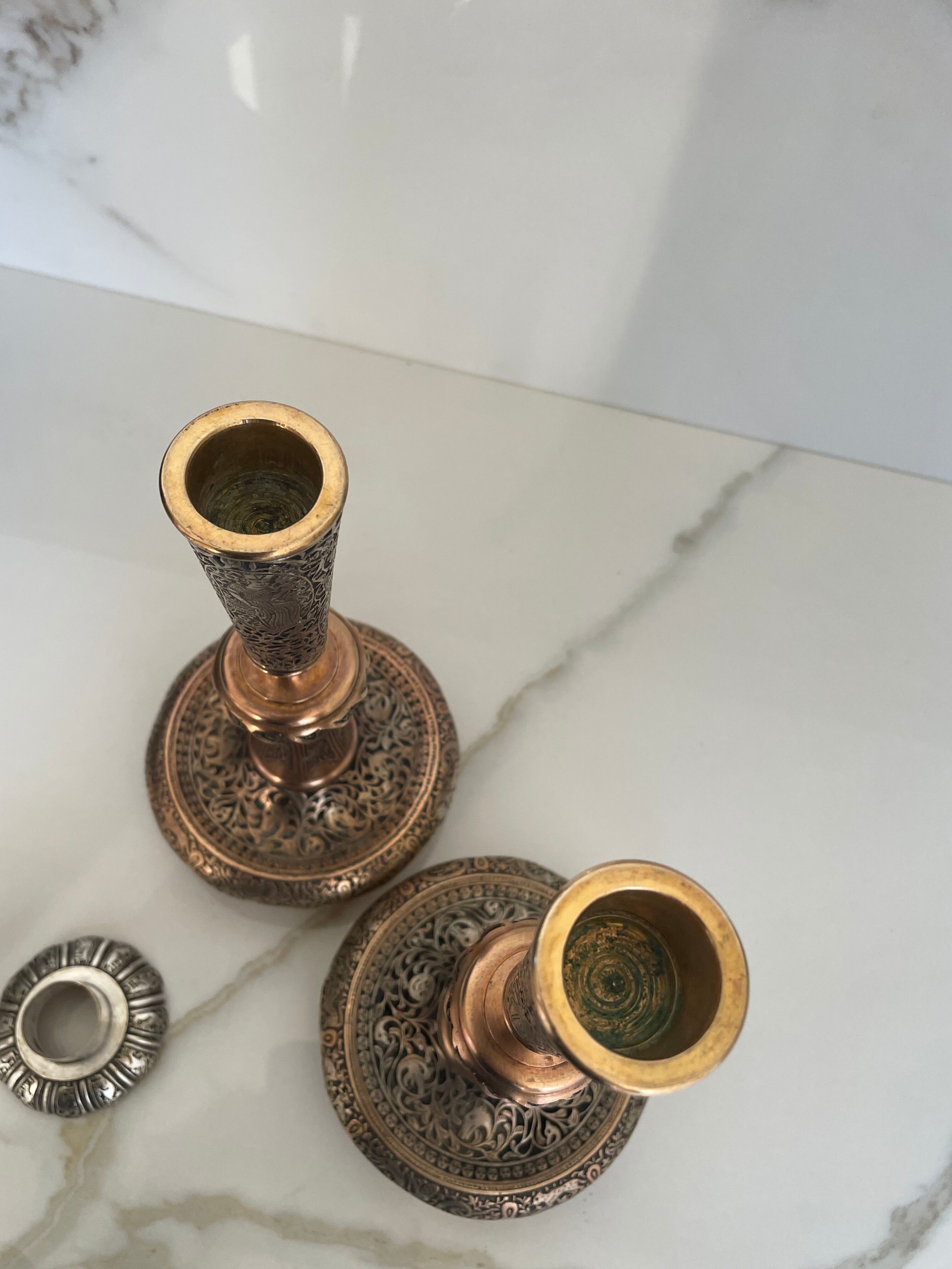Paire de bougeoirs persans, style kadjar, début XXe