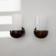 Vintage wall sconces from the 1960s, set of 2, dark wood with white glass shades, Mid-Century Modern lighting, sculptural wall sconces.