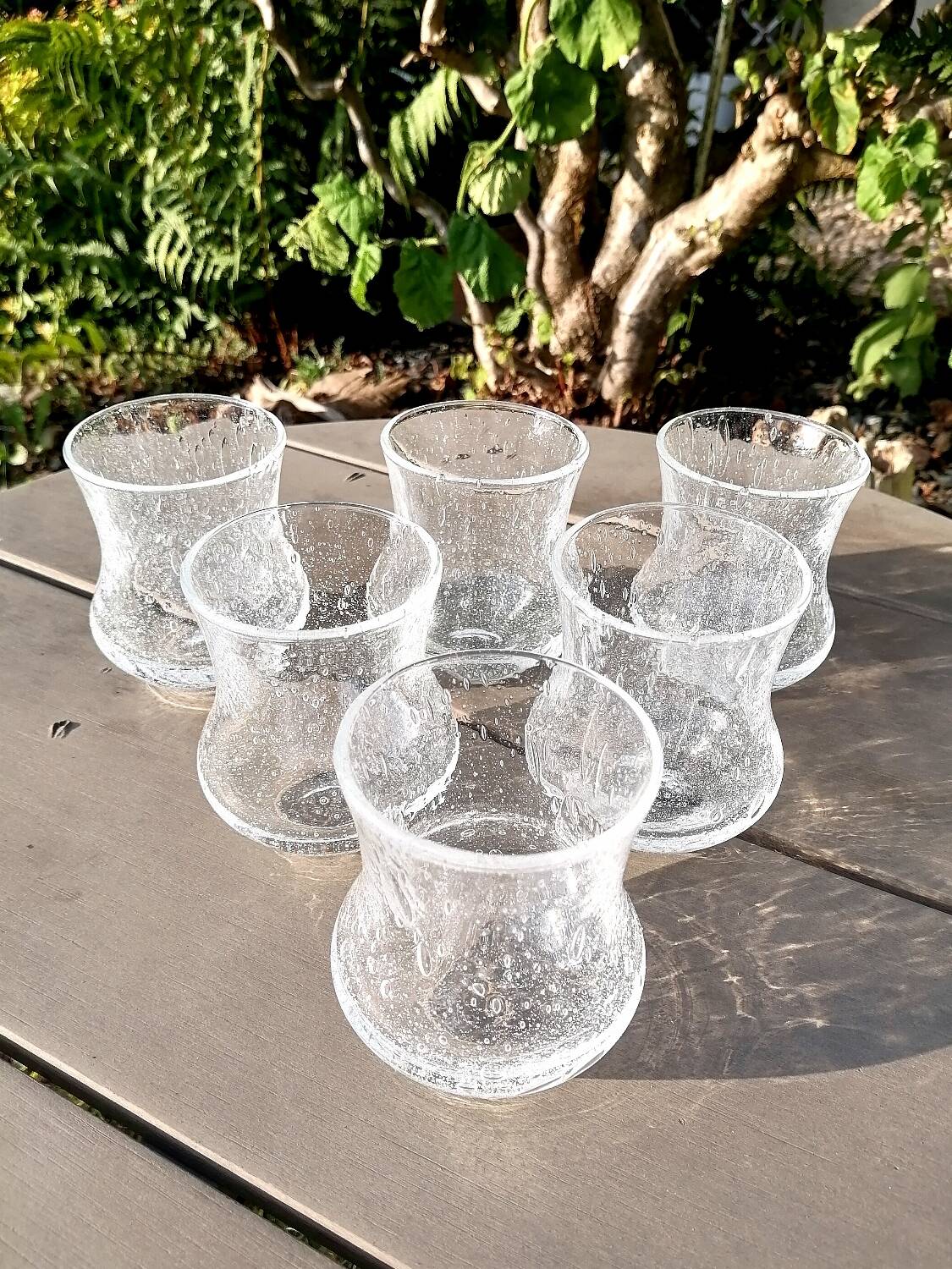 6 bubbled water glasses White Roman Goblet Biot Glassware
