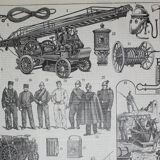 Lithograph • fireman, ambulance, fire, rescue • Original engraving from 1898