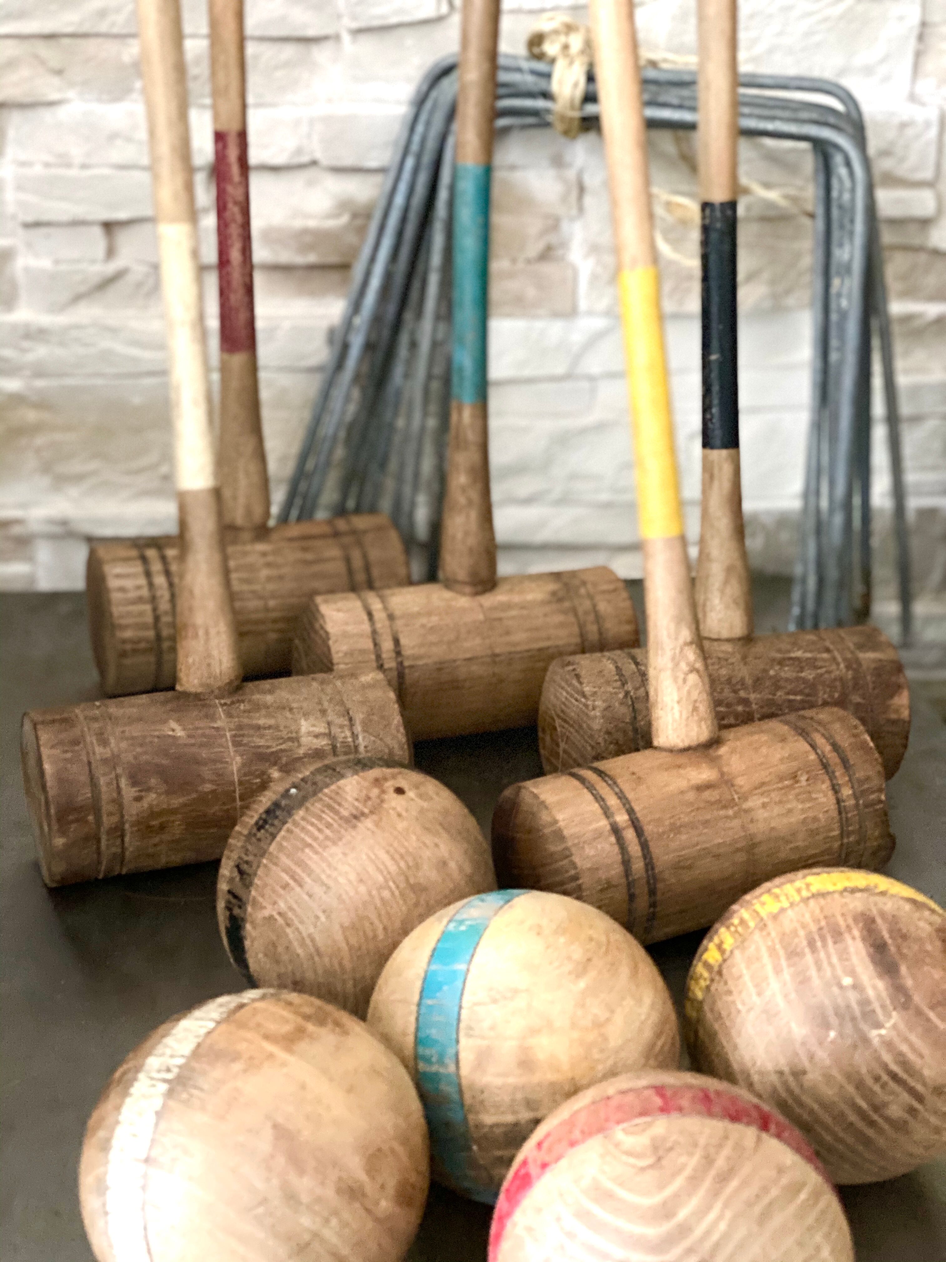 Old wooden croquet game
