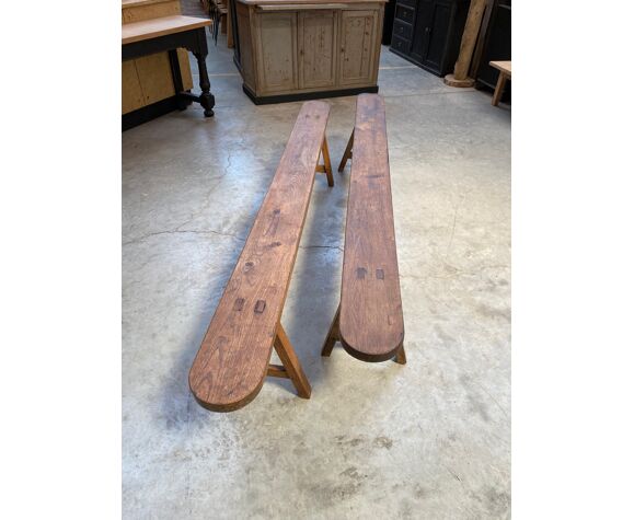 Pair of oak farm benches