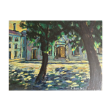 Oil on canvas Architectural landscape in Fauvist style signed Moulet