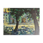 Oil on canvas Architectural landscape in Fauvist style signed Moulet