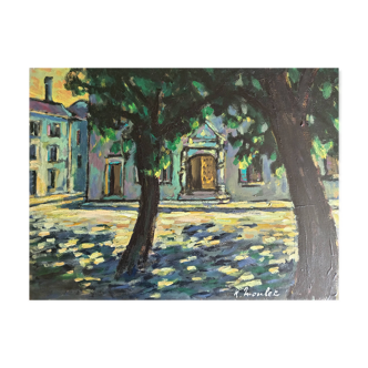 Oil on canvas Architectural landscape in Fauvist style signed Moulet