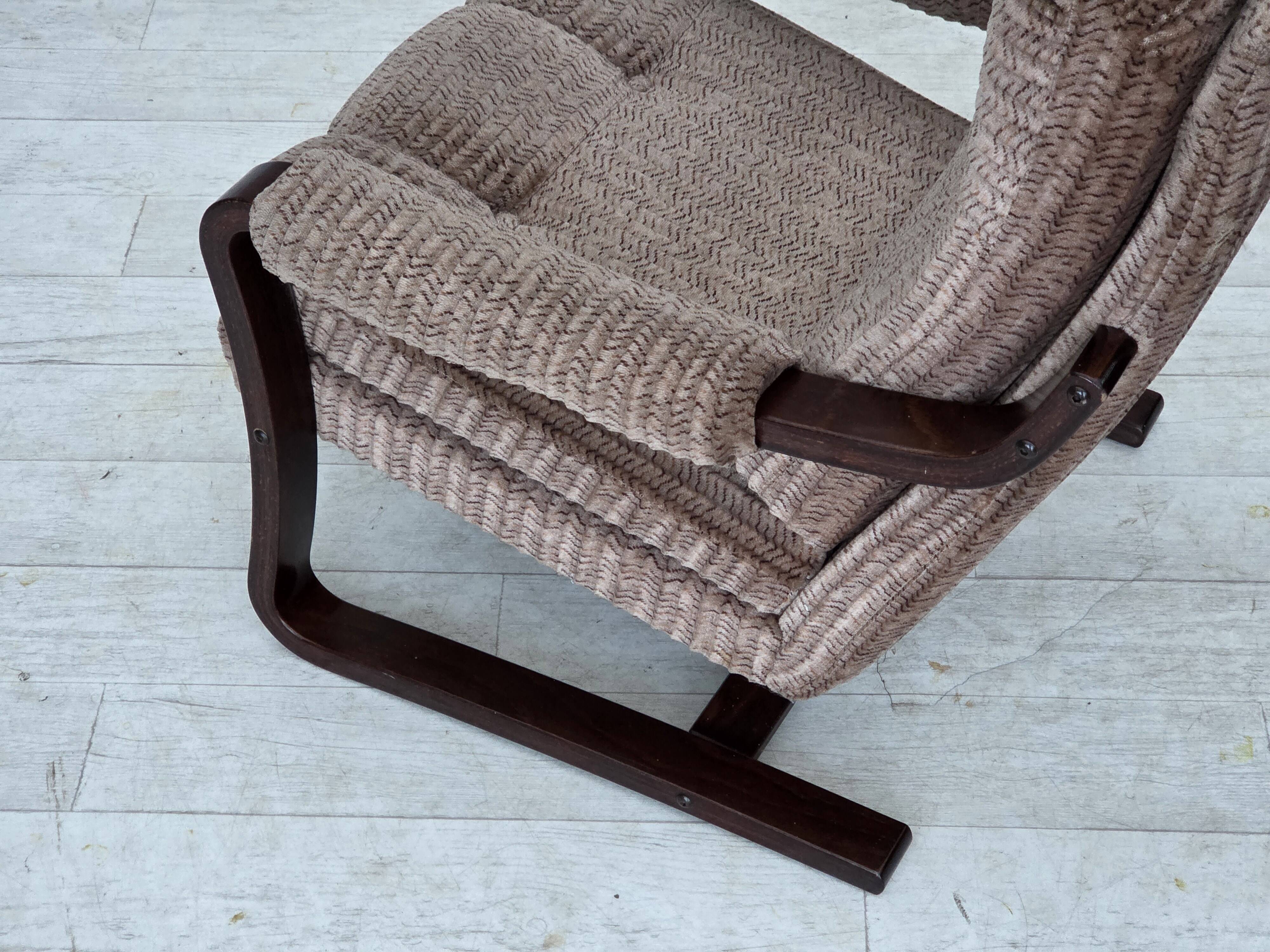 1970s, Danish armchair, light brown furniture corduroy, dark beech wood.