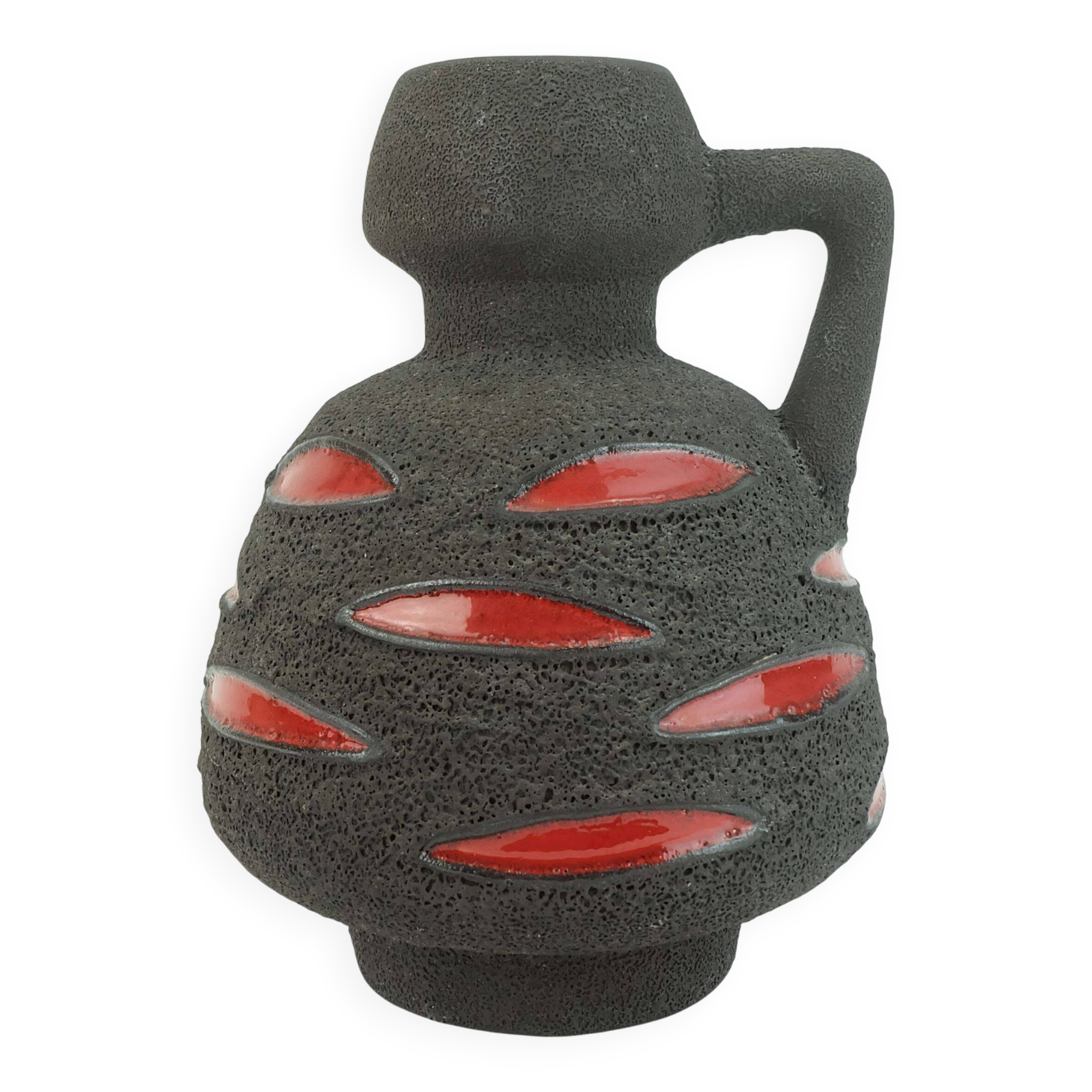 Fat lava vase schlossberg cer. 1970s brown with glossy red pattern no.64-25