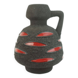 Fat lava vase schlossberg cer. 1970s brown with glossy red pattern no.64-25