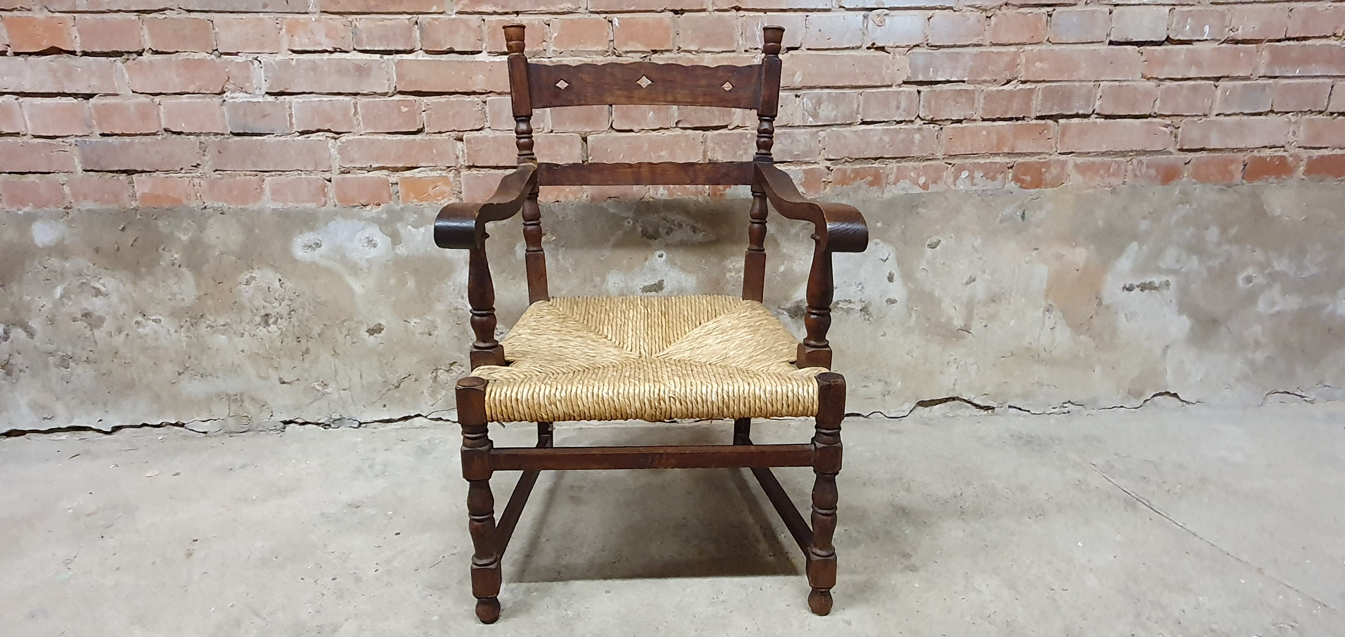 Vintage armchair in ash and cane