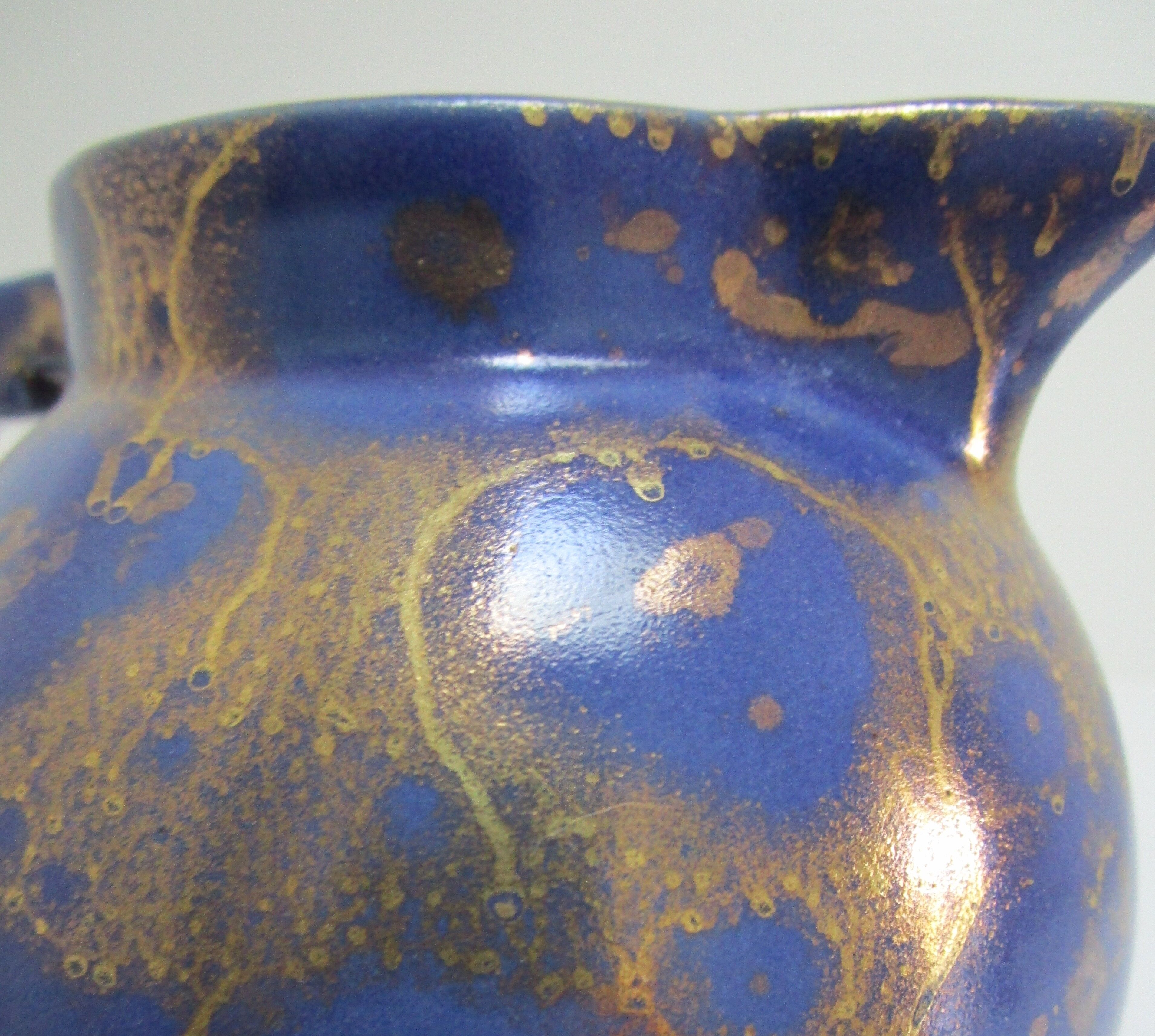 Art Deco ceramic pitcher enamel blue and gold by Lucien Brisdoux 1930s