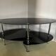 Vintage triple coffee table with smoked glass and chrome top