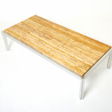 Table basse chrome aluminium travertin jaune George Ciancimino 1975