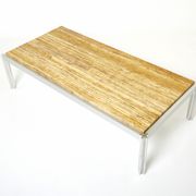 Table basse chrome aluminium travertin jaune George Ciancimino 1975