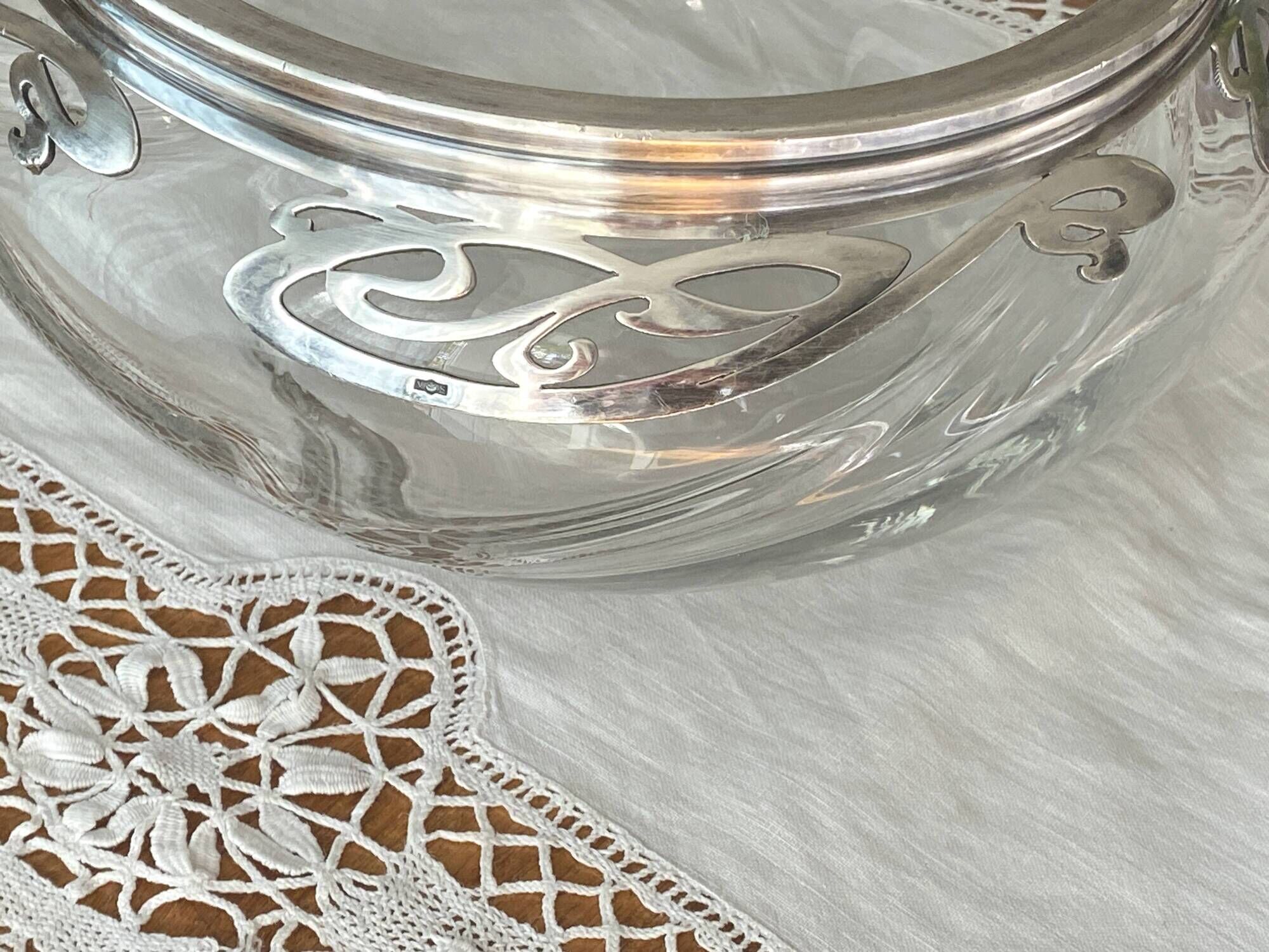 Art Nouveau crystal and silver-plated metal bowl and salad bowl, 1900