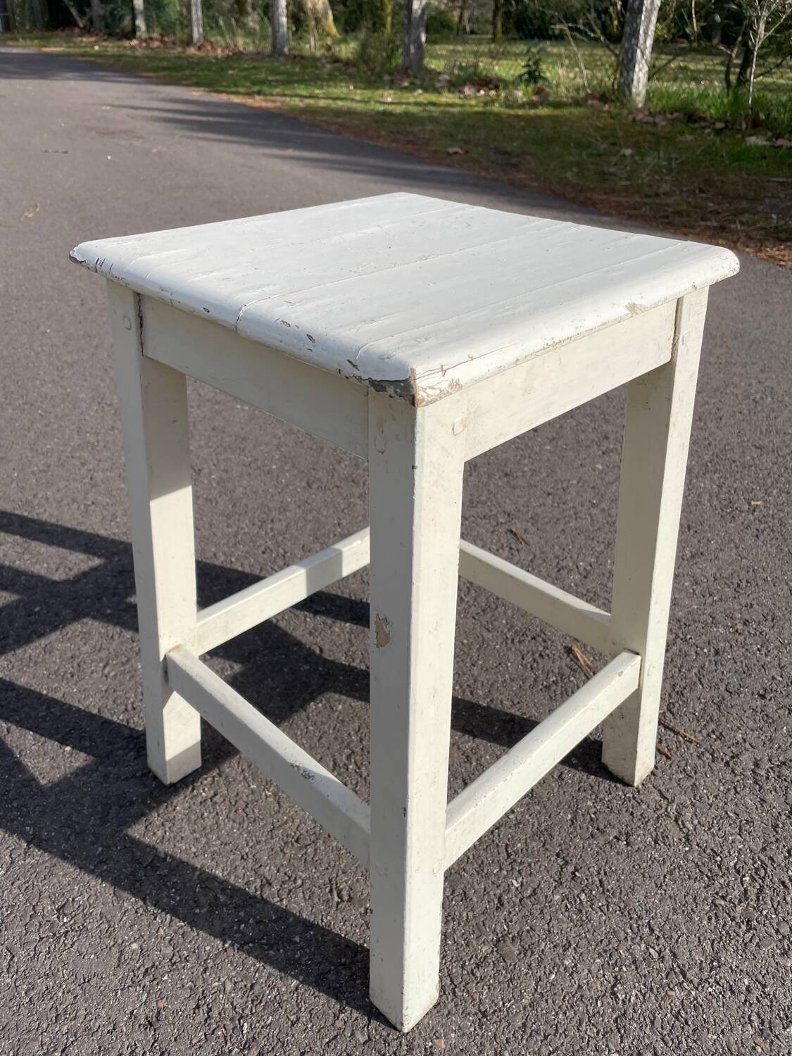White square wooden stool